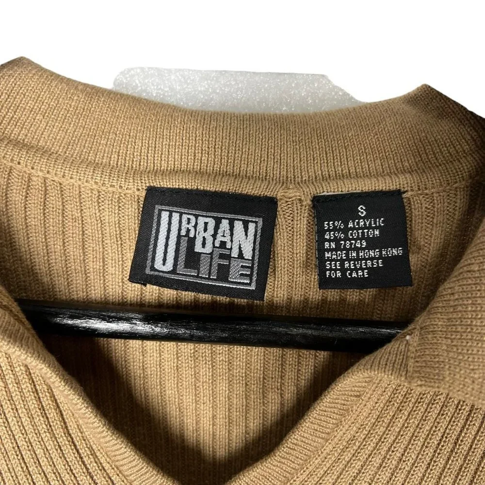 Vintage 90s Brown Ribbed Collared Short Waist Short Sleeve Top Small - Picture 3 of 5